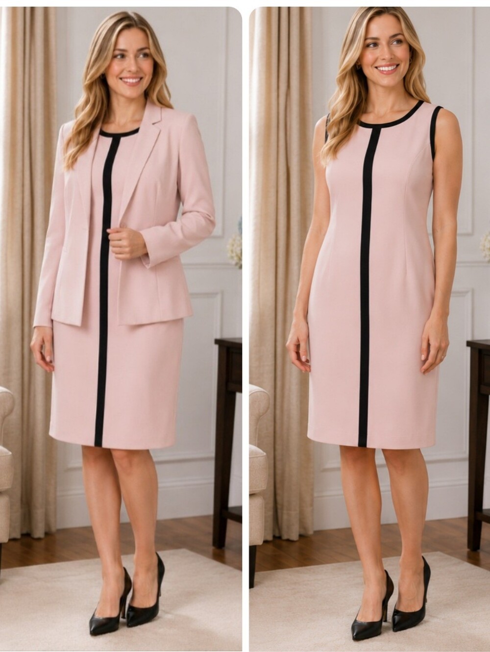 Black Label by Evan-Picone Blush Pink Dress & Jacket Suit Set Women's Size 14